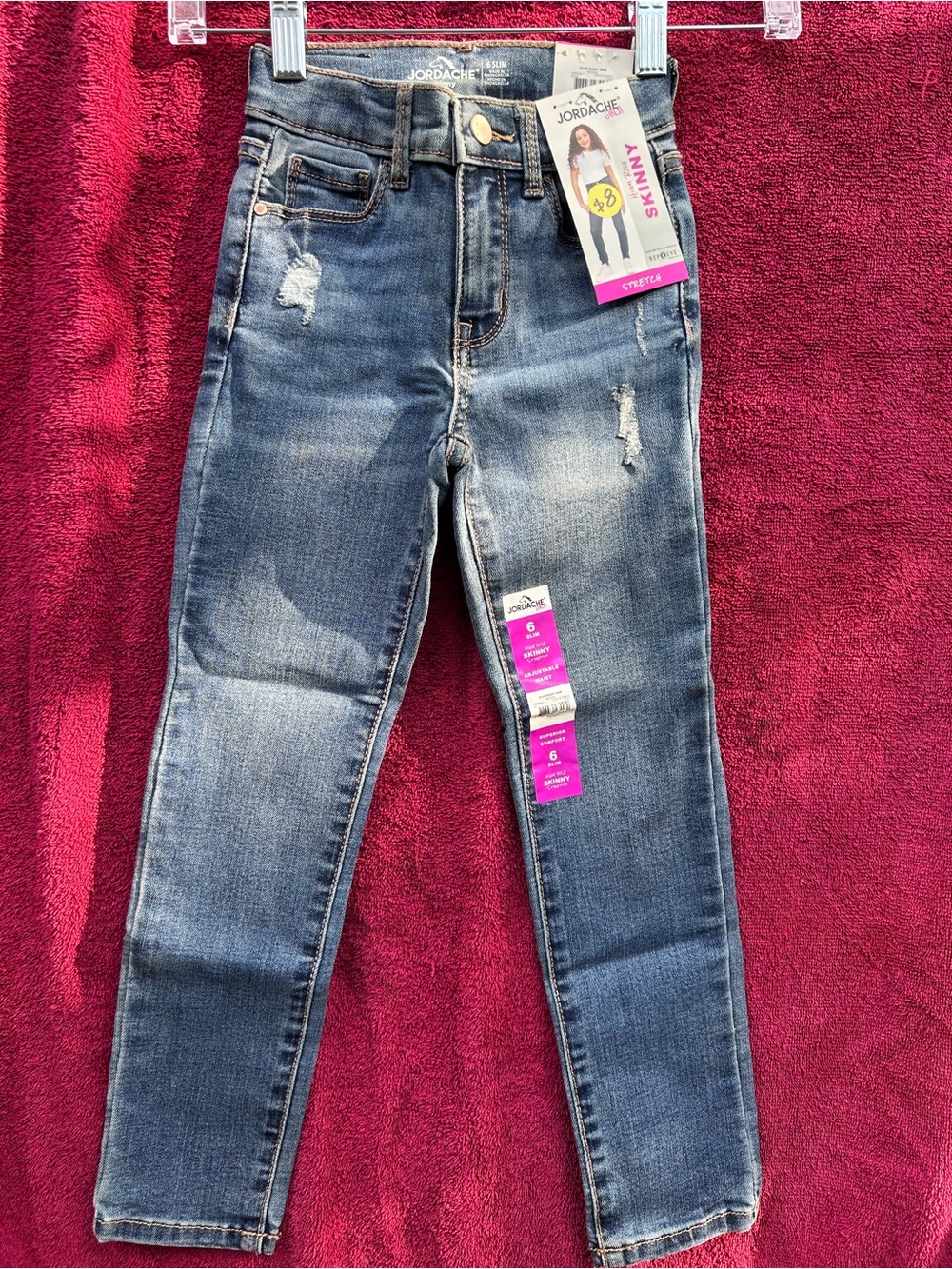 Jordache Girls Mid-Dark Blue Skinny Jeans with Light Distressing